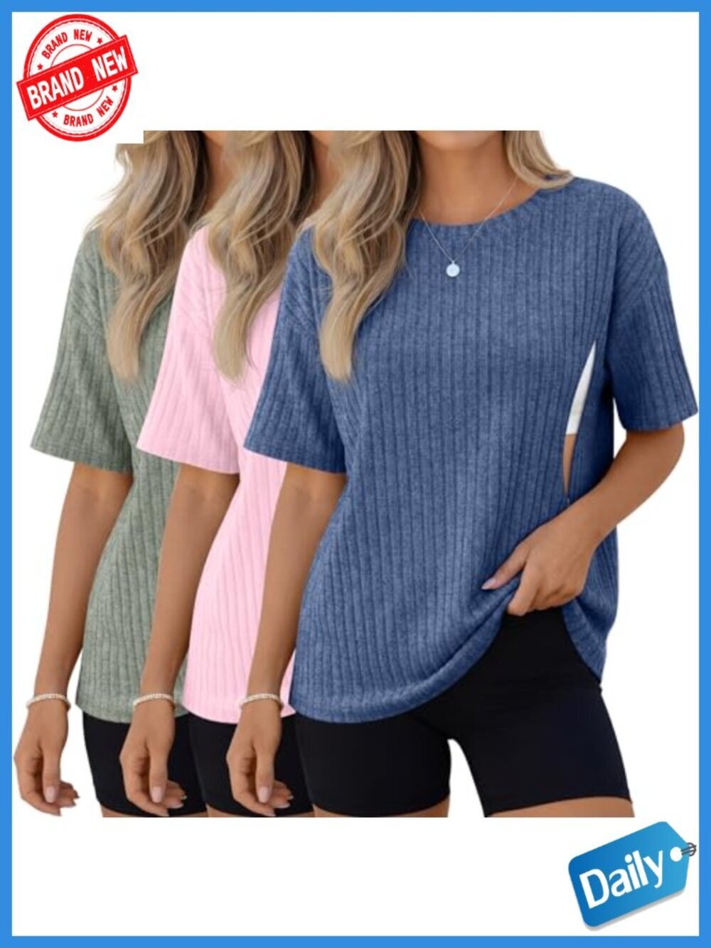 Women Oversized Nursing Shirts 3 Pack with Hidden Zipper Ribbed Maternity Tees